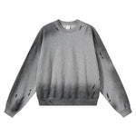 Cotton Terry Washed Distressed Graffiti Drop‑Shoulder Crewneck Sweatshirt