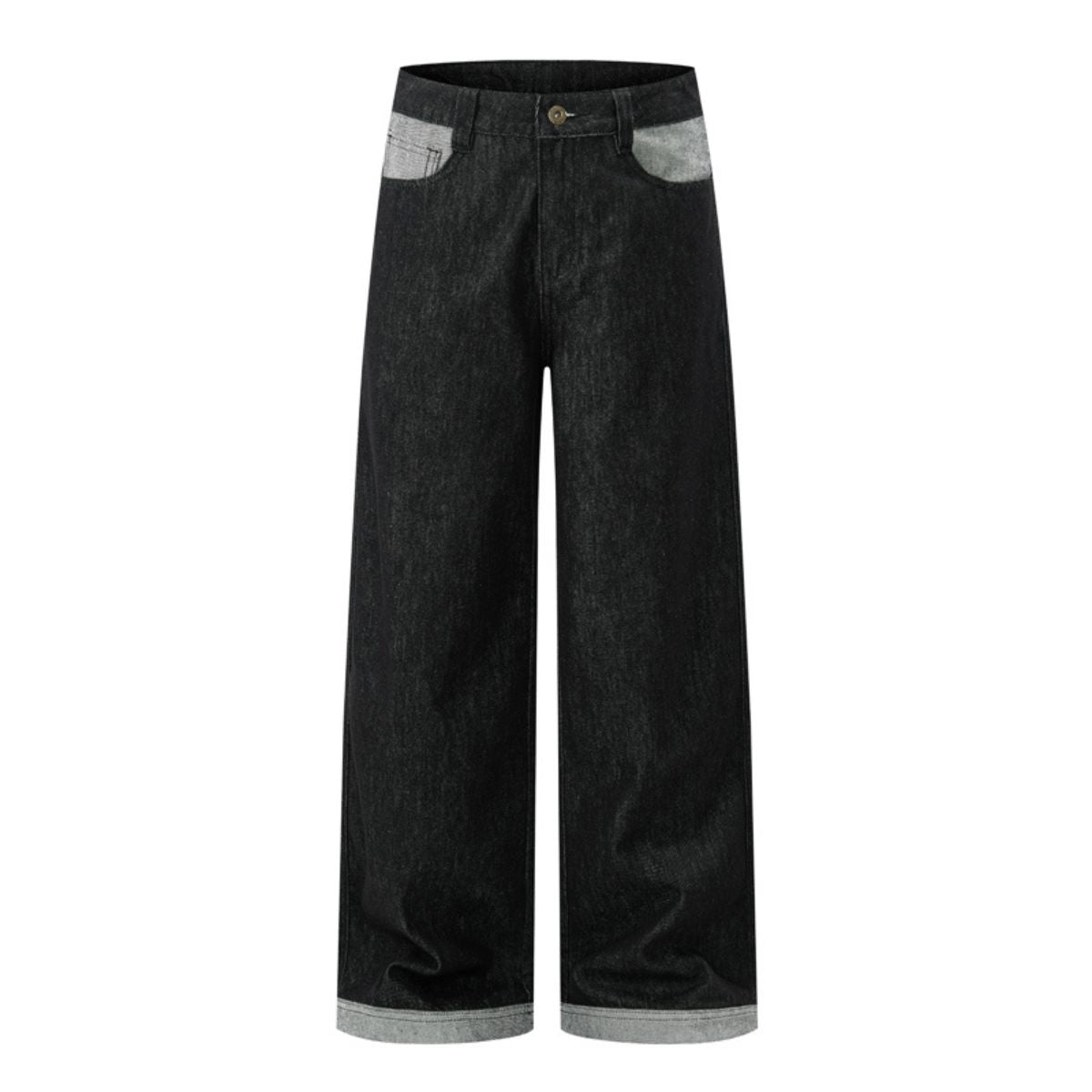 Washed Color‑Block Patchwork Jeans