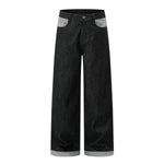 Washed Color‑Block Patchwork Jeans