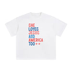 She Loves Jesus & America Too Graphic Tee-INNBLAC Fashion Apparel
