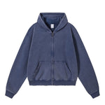 Boxy Cropped Stacked Sleeve Ripped Distressed Full Zip Hoodie