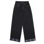 Plaid Cuff Baggy Jeans