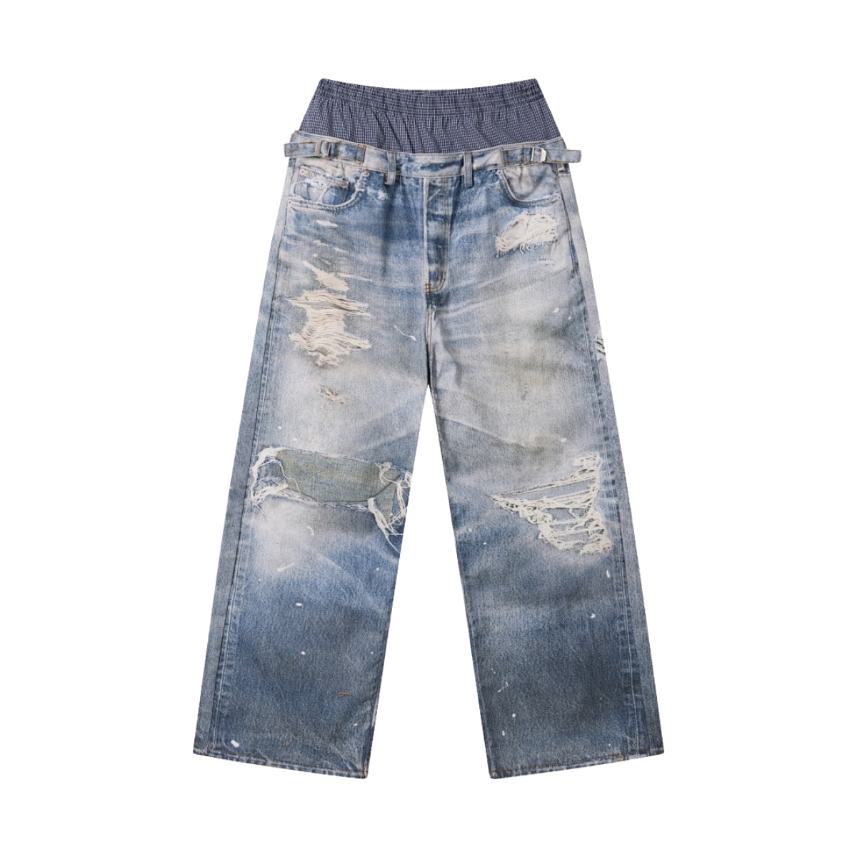 West Coast Double Waist Denim Texture Wide Leg Pants