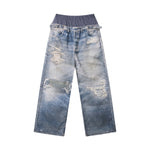 West Coast Double Waist Denim Texture Wide Leg Pants