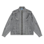Trendy Patchwork Motorcycle Style Retro Street Washed Denim Jacket