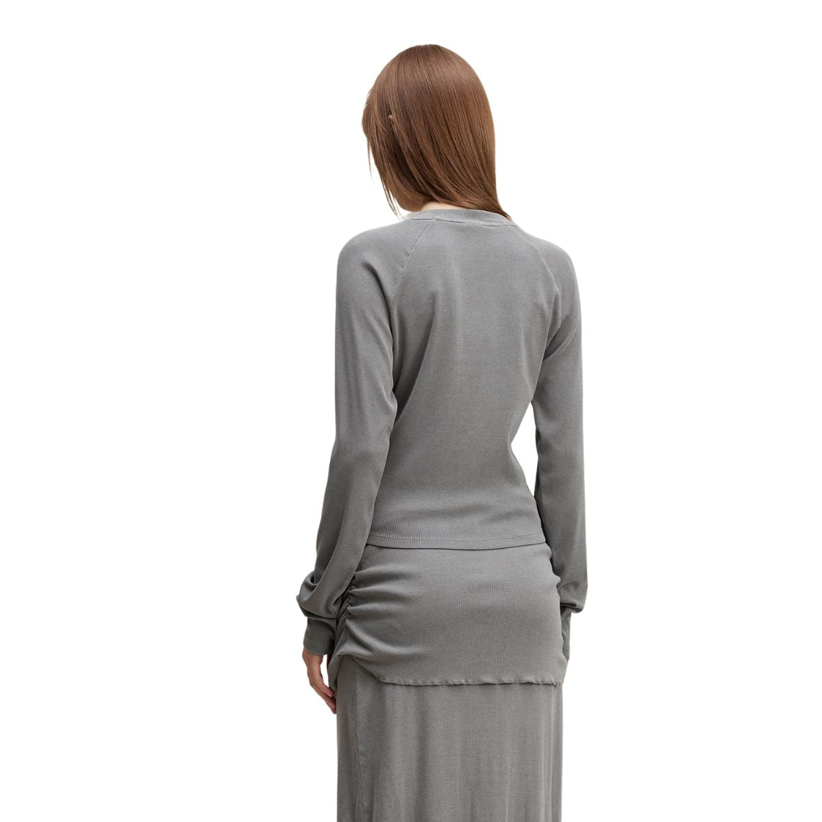 Crew-Neck Long Sleeve Ribbed Top