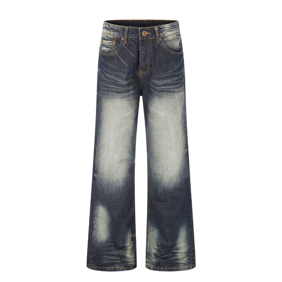 Washed Whiskering Micro Flare Vintage Denim Jeans