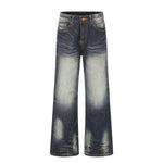 Washed Whiskering Micro Flare Vintage Denim Jeans
