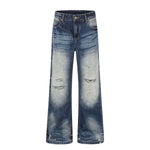 Washed Blue Distressed Micro Flare Vintage Denim Jeans