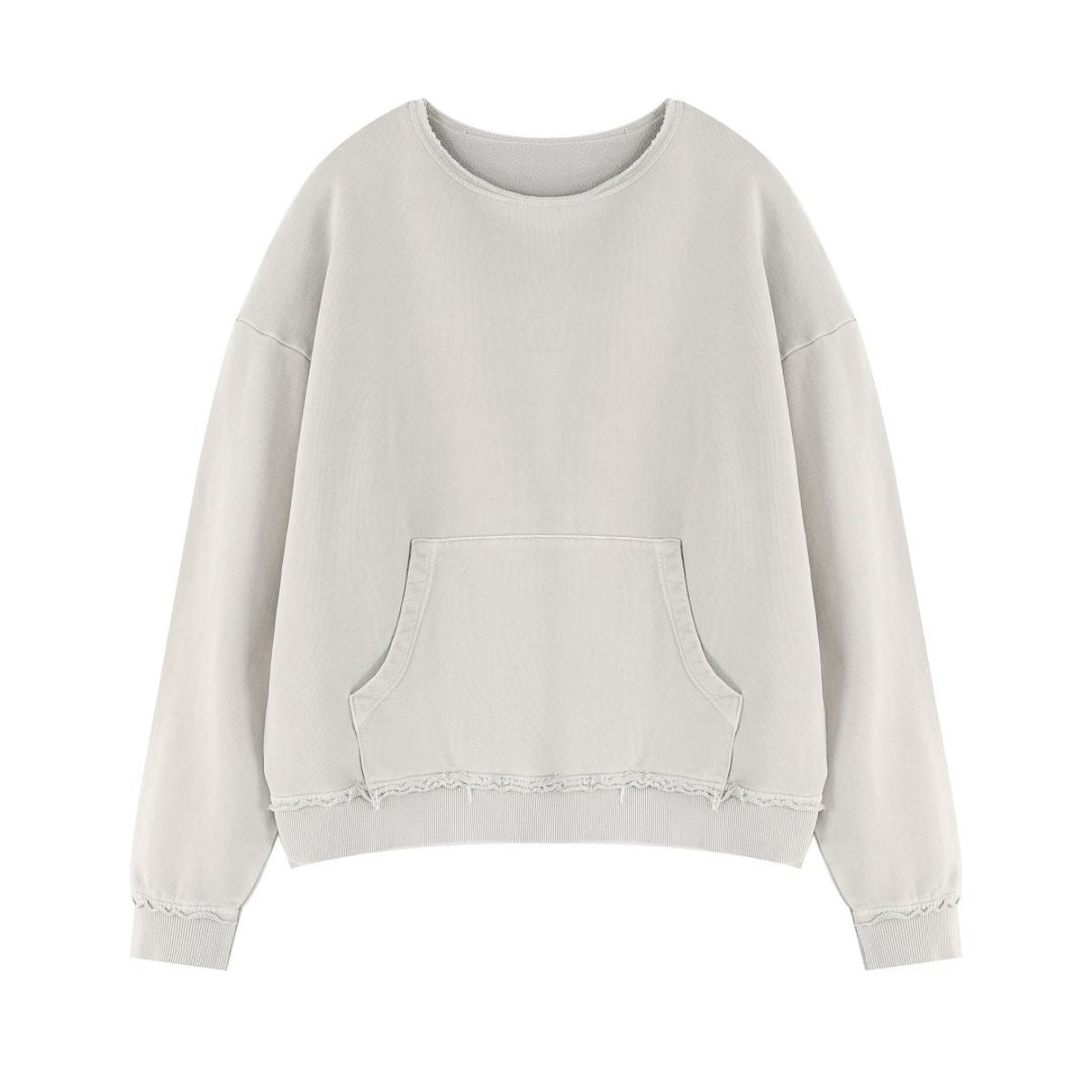 Loose Crew Neck Raw Edge Washed Sweatshirt