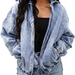 Women's Zip Up Hooded Cropped Denim Jacket