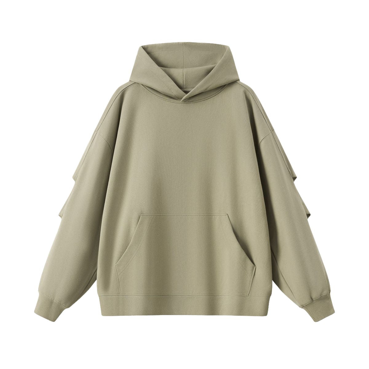 Hooded Terry Sweatshirt With Stacked Ruched Cuffs