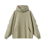 Hooded Terry Sweatshirt With Stacked Ruched Cuffs