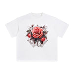 Gothic Spiderweb & Red Roses Graphic Tee-INNBLAC Fashion Apparel