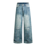 Washed Faux-Pocket Paneled Workwear Baggy Jeans