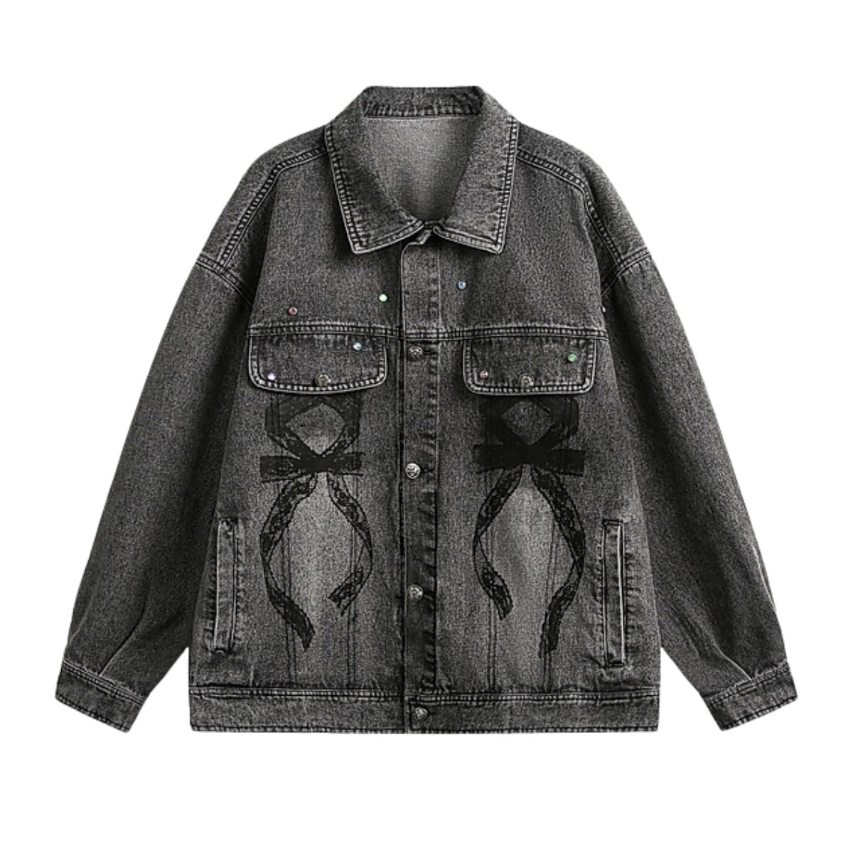 Stitched Diamond Design Relaxed Water-washed Denim Work Jacket