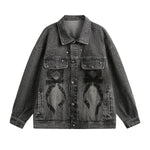 Stitched Diamond Design Relaxed Water-washed Denim Work Jacket