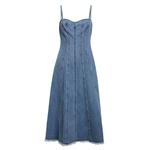 Frayed Hem Spaghetti Straps Denim Dress