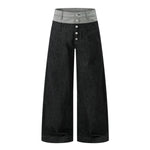Two‑Tone Waistband Black Wide‑Leg Denim Jeans