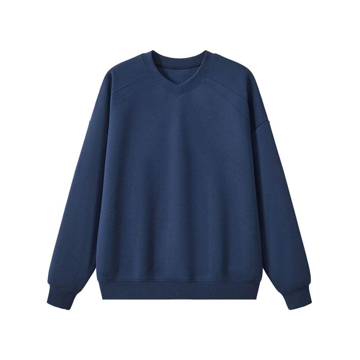 Drop‑Shoulder Spliced Cutaway Small V‑Neck Composite Crew Neck Sweatshirt