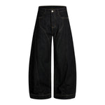 Raw Yellow-Stitch Wide-Leg Curved Baggy Denim Pants