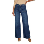 Women's Solid Color Pocket High Rise Straight Leg Jeans