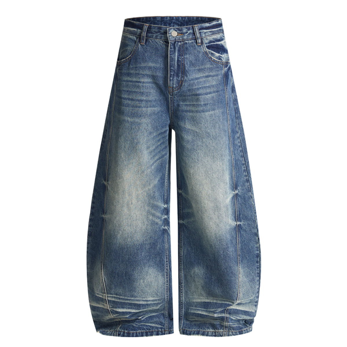Wide Leg Vintage Washed Distressed Denim Pants