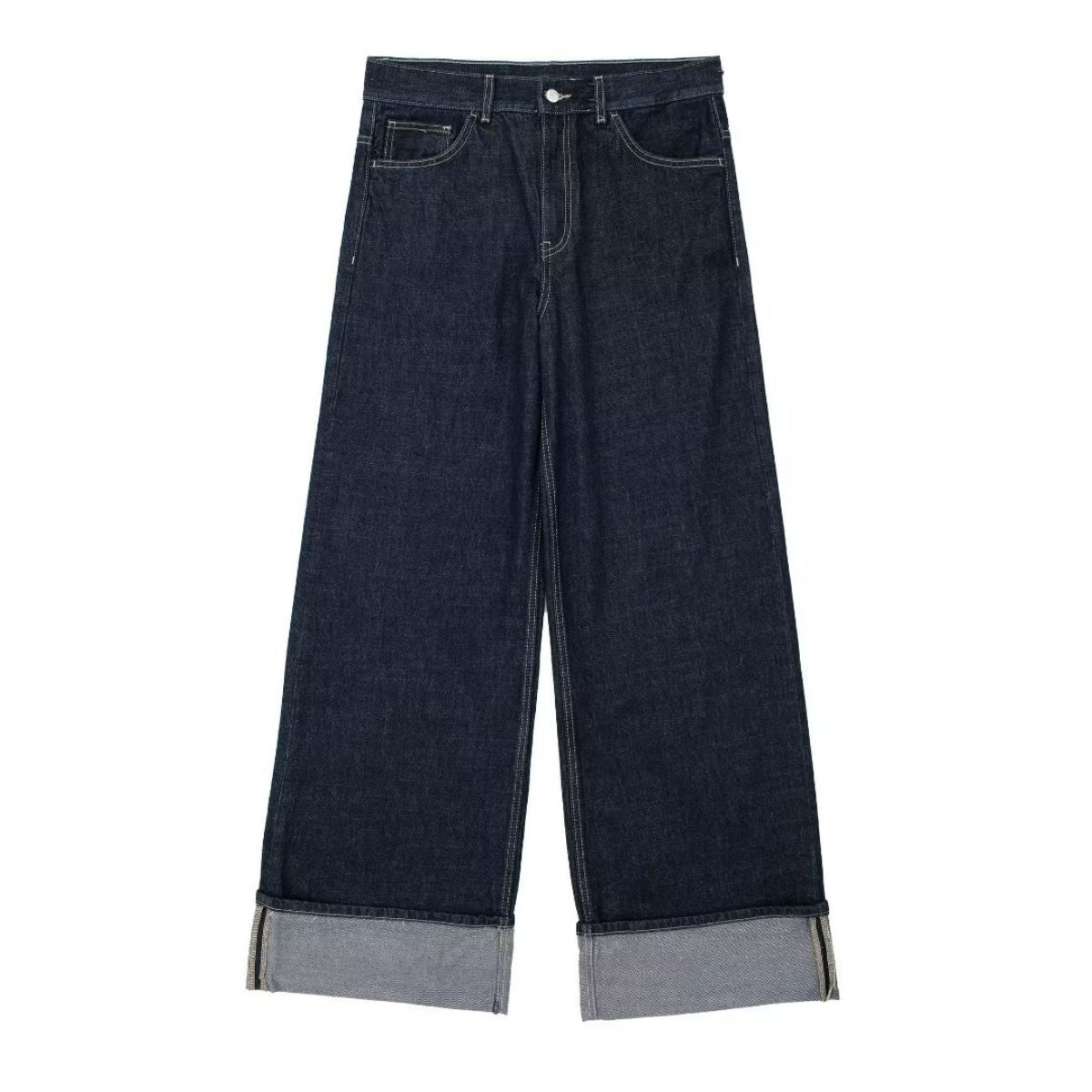 Indigo Cuffable Hem Baggy Jeans