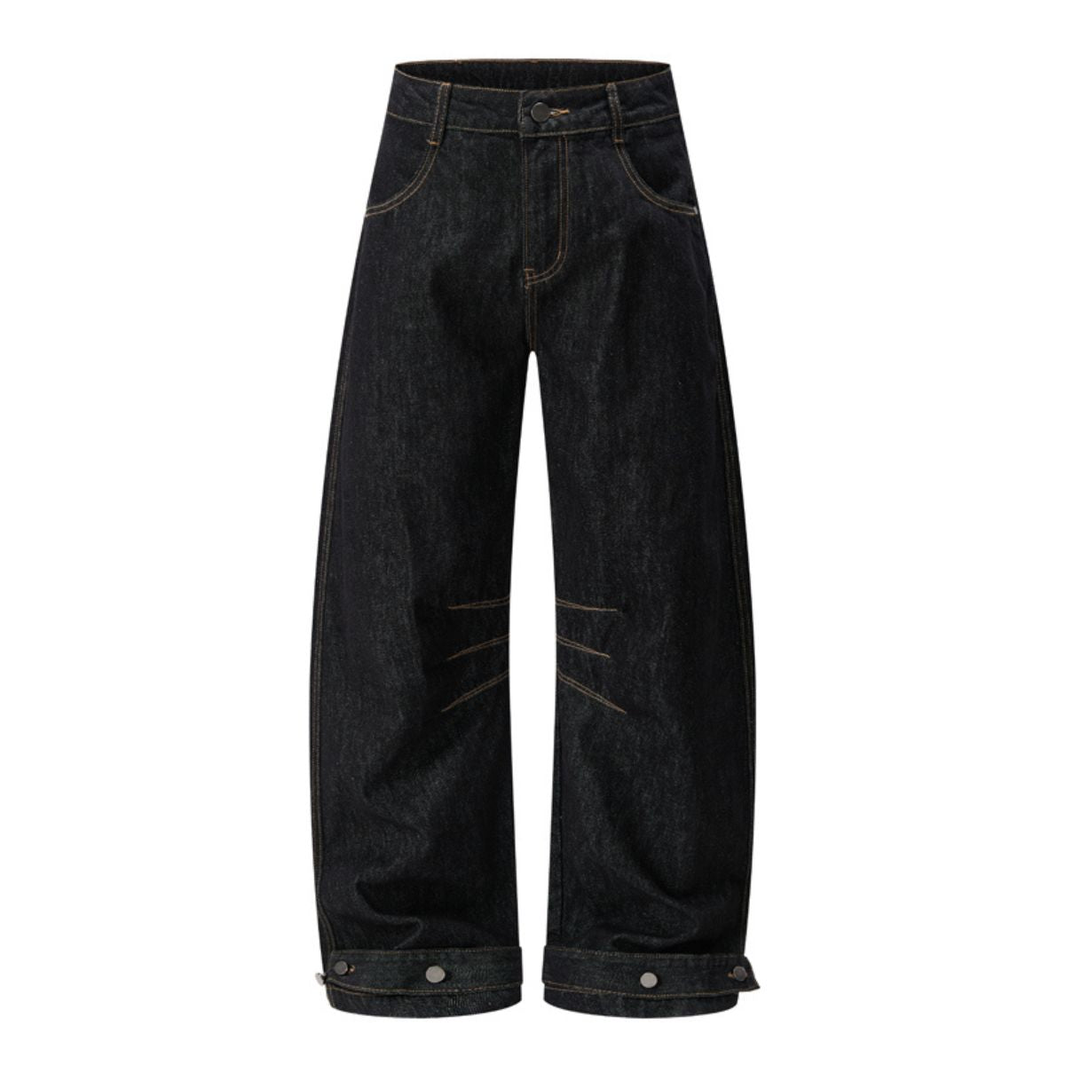 Raw Black Deconstructed Curved Wide‑Leg Jeans