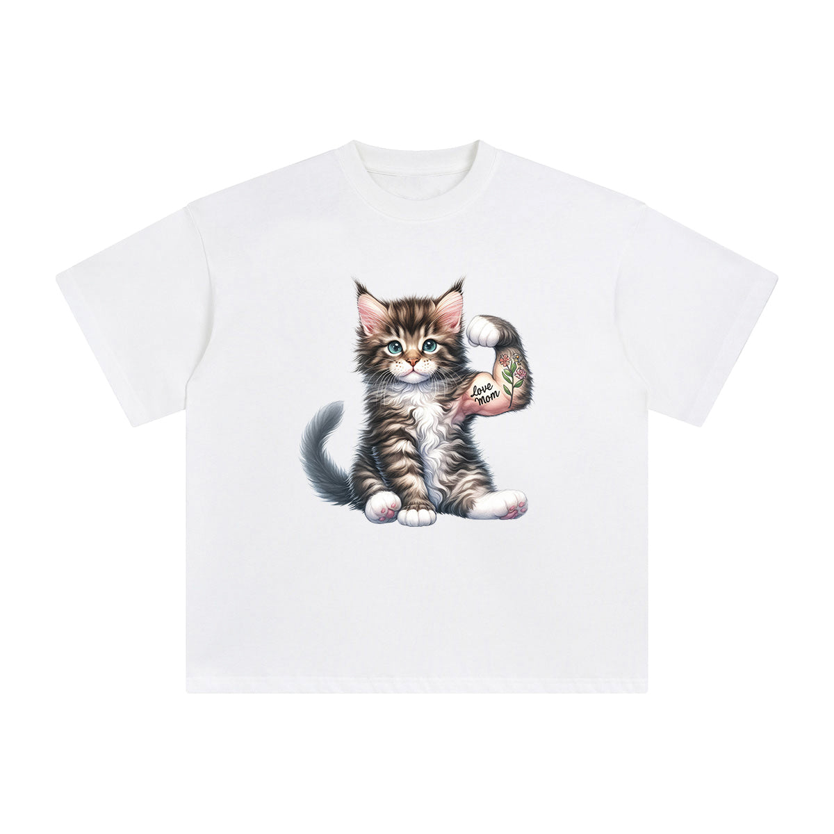 Maine Coon Flexes Muscles Graphic Tee-INNBLAC Fashion Apparel