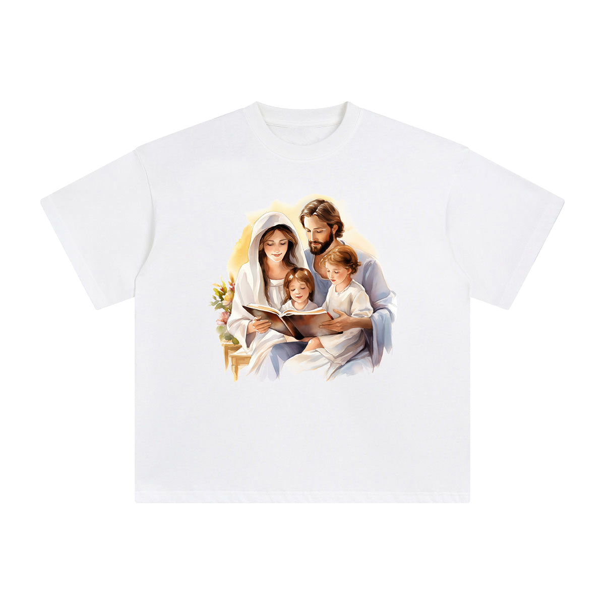 Jesus Family Reading Book Graphic Tee-INNBLAC Fashion Apparel