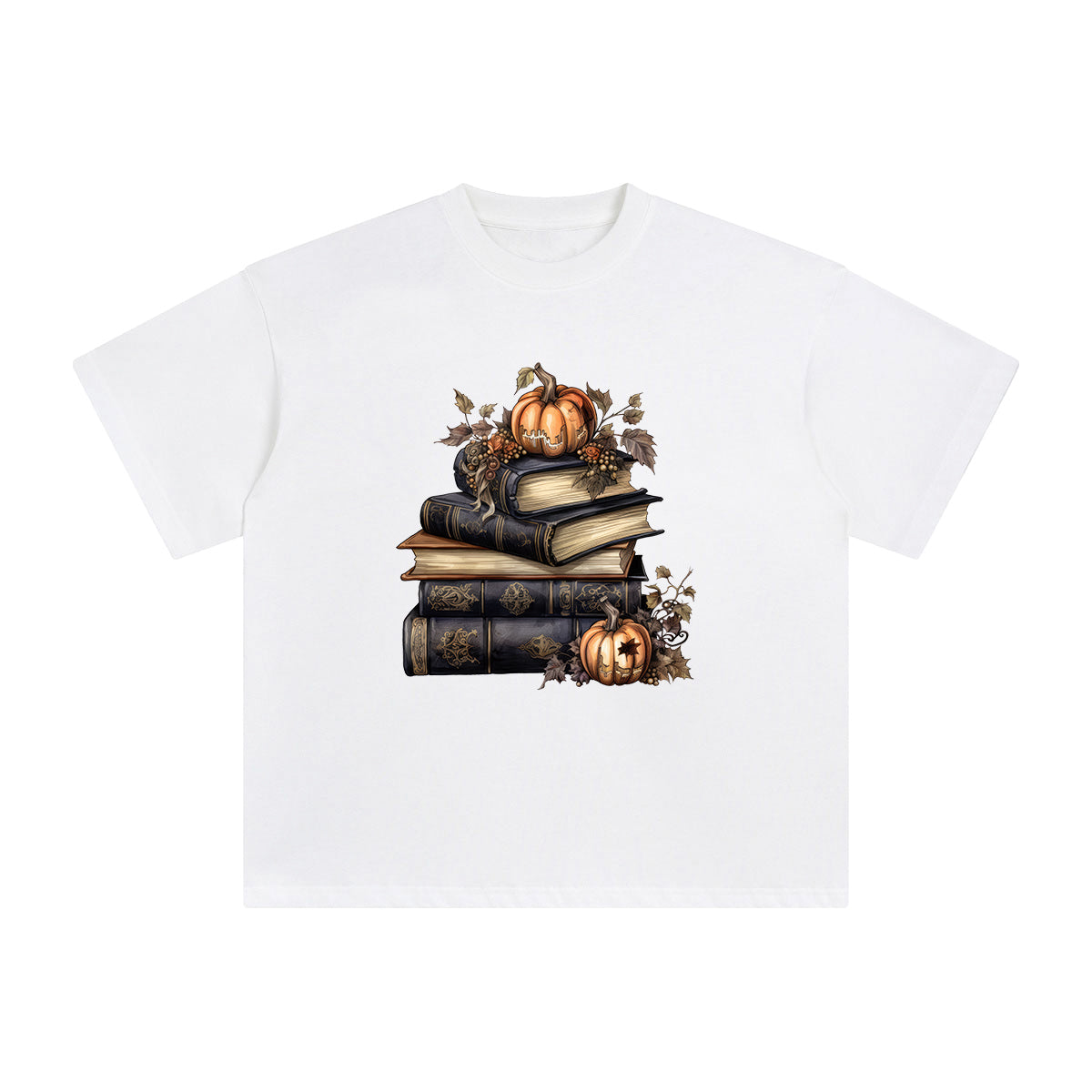 Halloween Book & Pumpkin Graphic Tee-INNBLAC Fashion Apparel