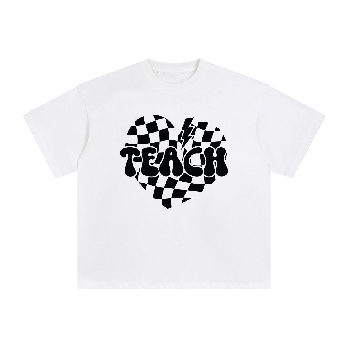 Teach Checkered Heart Graphic Tee-INNBLAC Fashion Apparel
