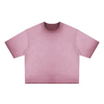 Washed Cotton Boxy Cropped Crew Neck Tee