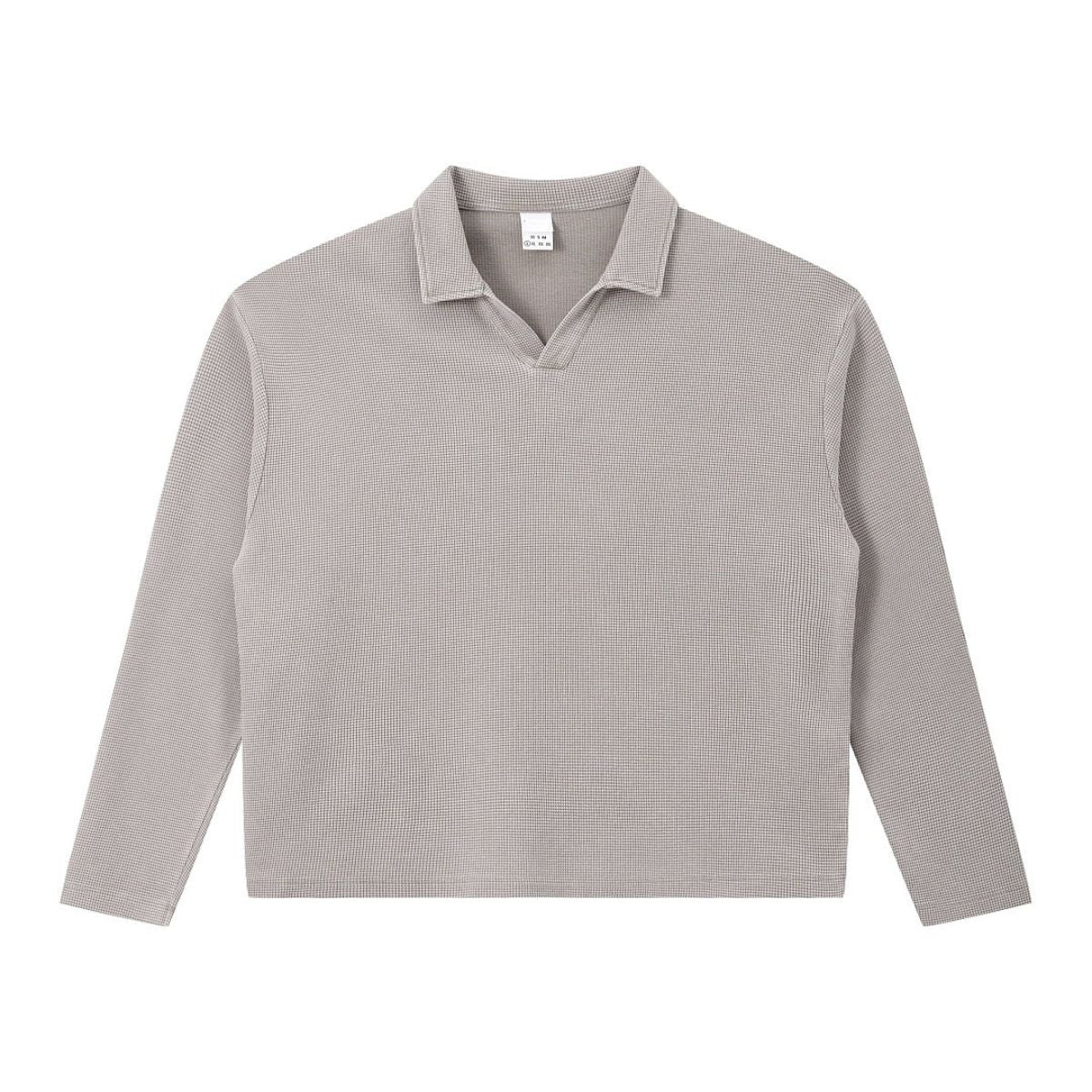 Waffle Knit Seagull Collar Drop‑Shoulder Loose Long Sleeve Top