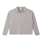 Waffle Knit Seagull Collar Drop‑Shoulder Loose Long Sleeve Top