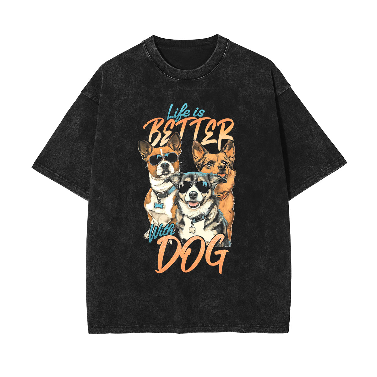 Cute Puppy Stone Wash Graphic Tee-INNBLAC Fashion Apparel