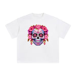 Pink Sugar Skull Flower Graphic Tee-INNBLAC Fashion Apparel