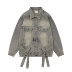 Niche Vintage Loose Tie Front Washed Denim Jacket
