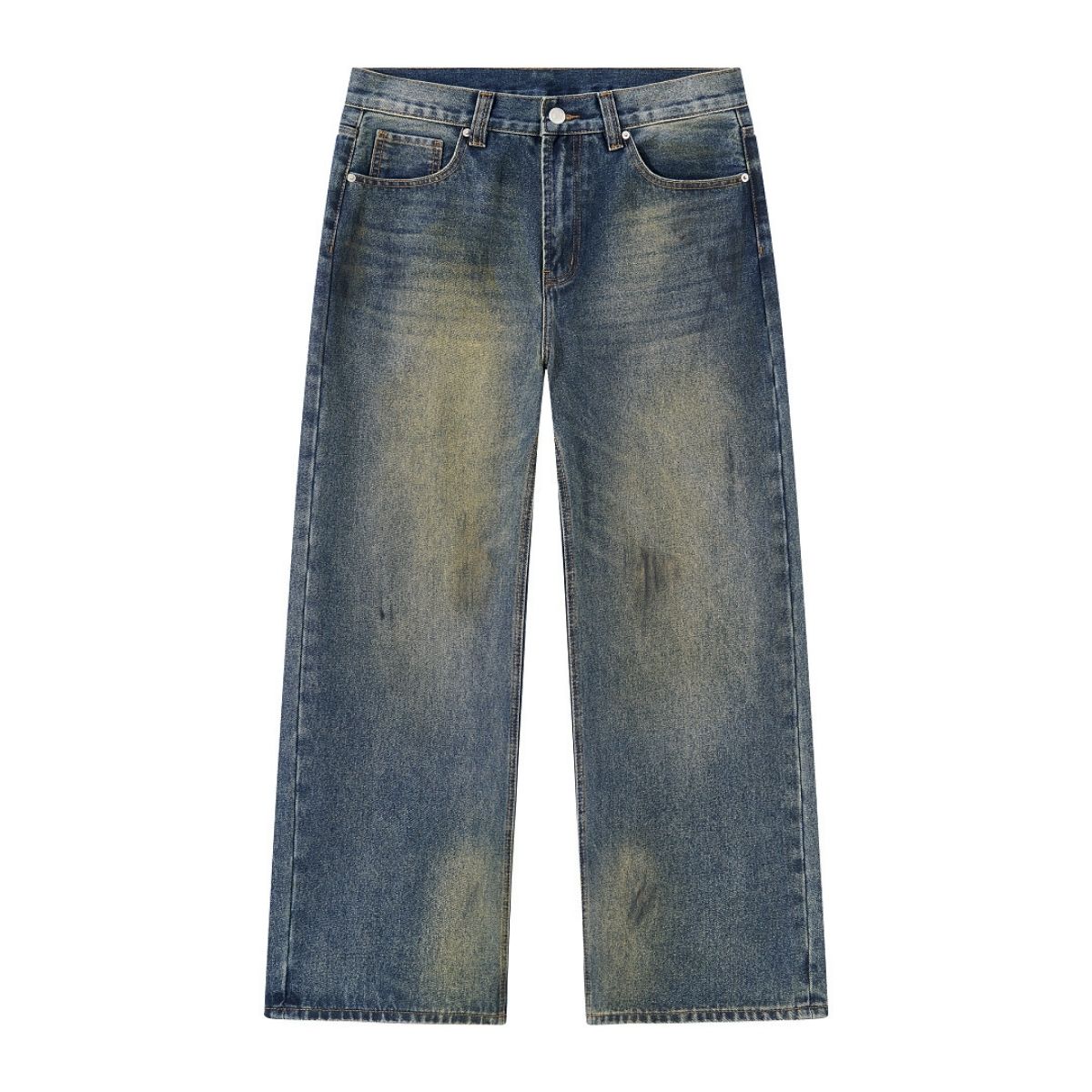 Vintage Washed Dirty Yellow Mud Wide Leg Jeans