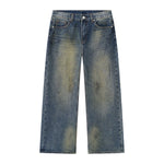 Vintage Washed Dirty Yellow Mud Wide Leg Jeans