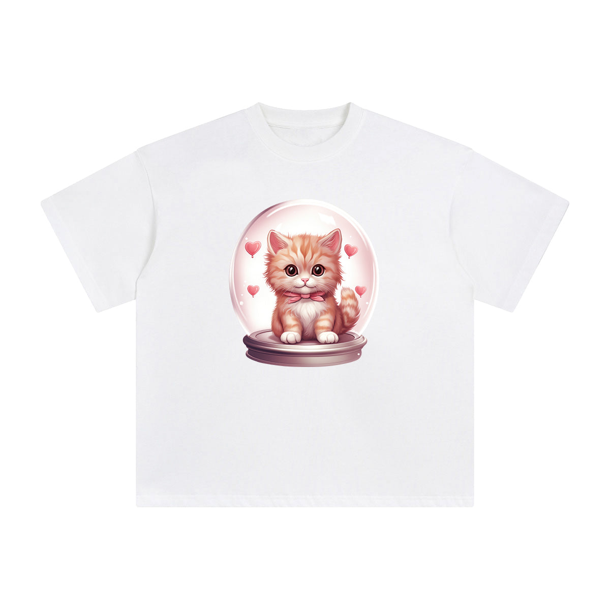 Valentine Kitten Globe Graphic Tee-INNBLAC Fashion Apparel