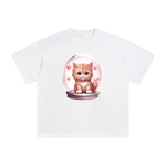 Valentine Kitten Globe Graphic Tee-INNBLAC Fashion Apparel