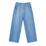 Monkey Wash Ripped Distressed Curved Wide Leg Cotton Sweatpants