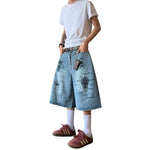 Graphic Print Loose Fit Denim Capri Shorts