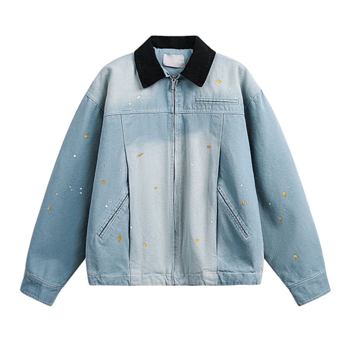 Men's Vintage Washed Splatter Ombre Denim Utility Jacket