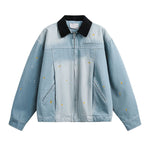 Men's Vintage Washed Splatter Ombre Denim Utility Jacket