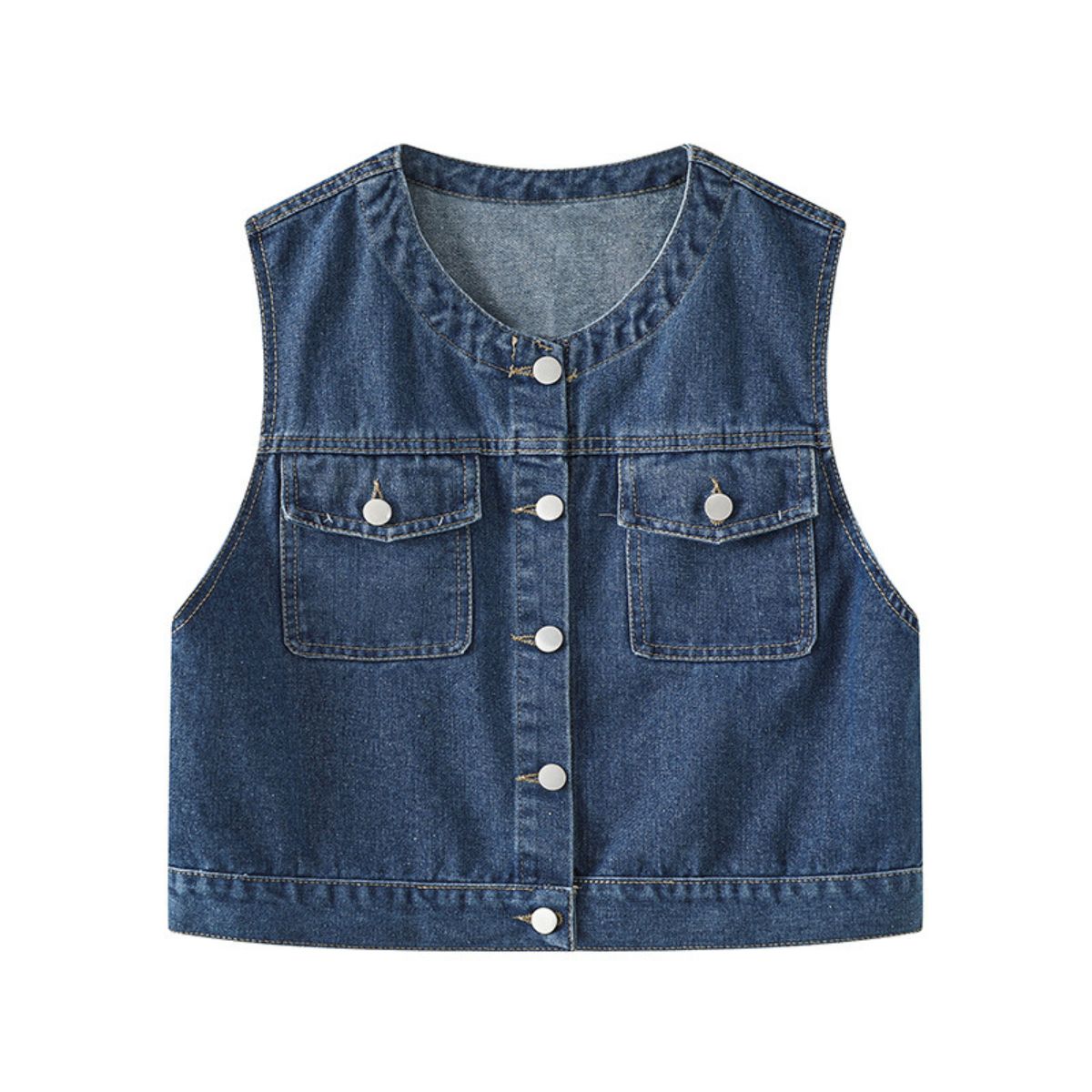 Women's Crew-Neck Cropped Denim Vest