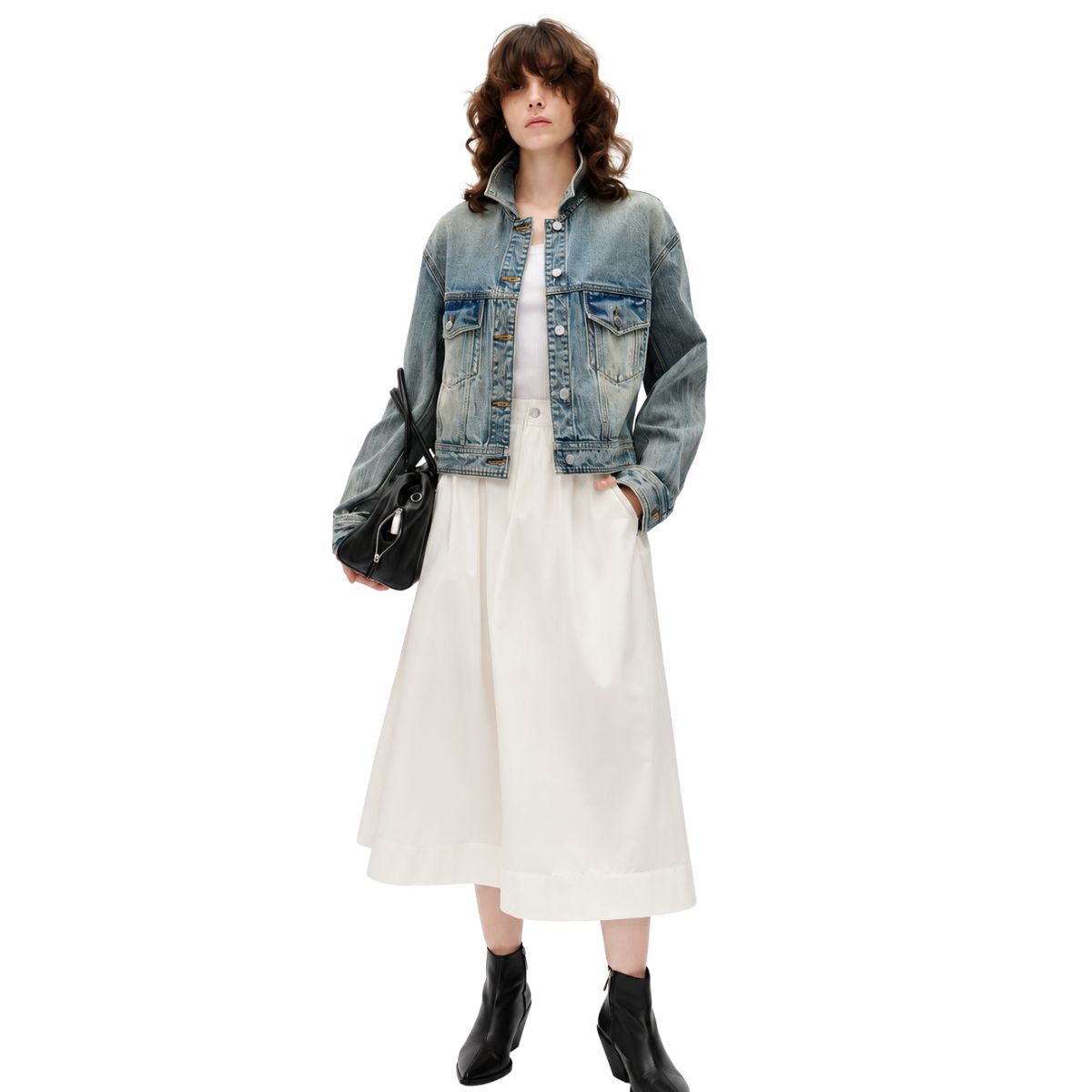Vintage Washed Cropped Denim Trucker Jacket