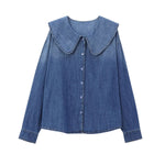 Women's Loose Casual Denim Shirt Peter Pan collar